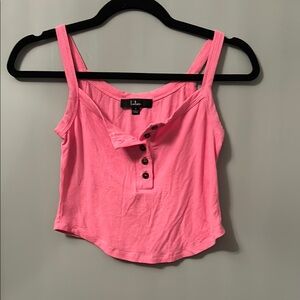 Lulu's Pink Cropped Tank Top with Buttoned Neckline